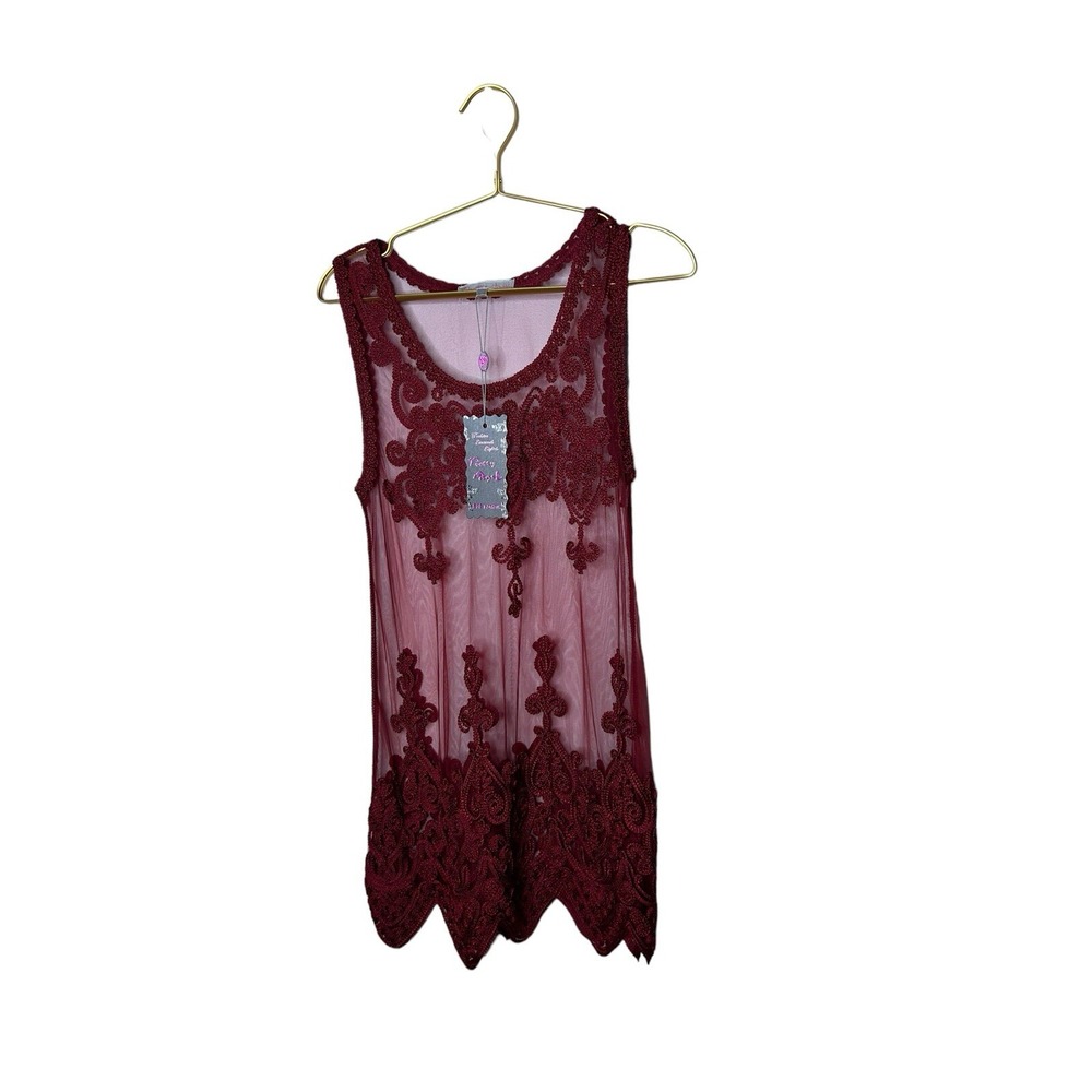 Boutique Pretty Angel sz small Red Lace sheer tunic top NEW